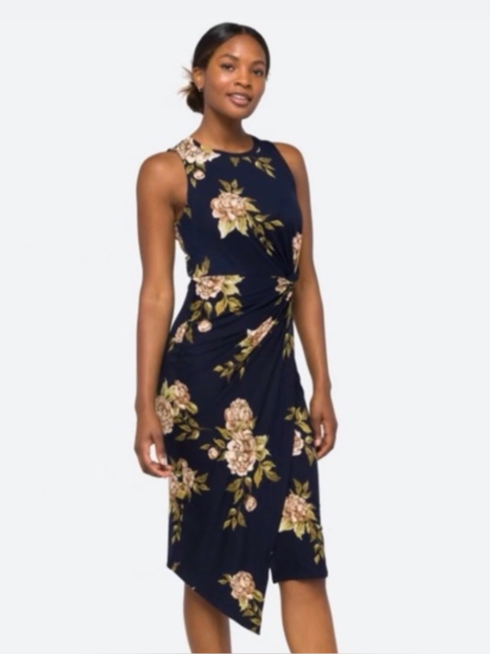 Nine Britton Abigail Brushed Navy Blue Floral Midi Dress (S) WORN ONCE